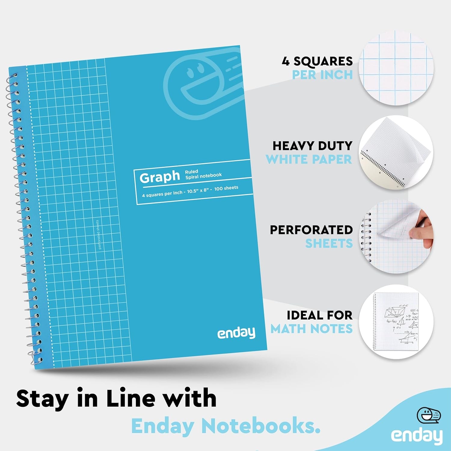 Quad Ruled Notebook Spiral with White Paper - Set Includes: Blue, Black, Yellow, & Green Covers (12 Pack)