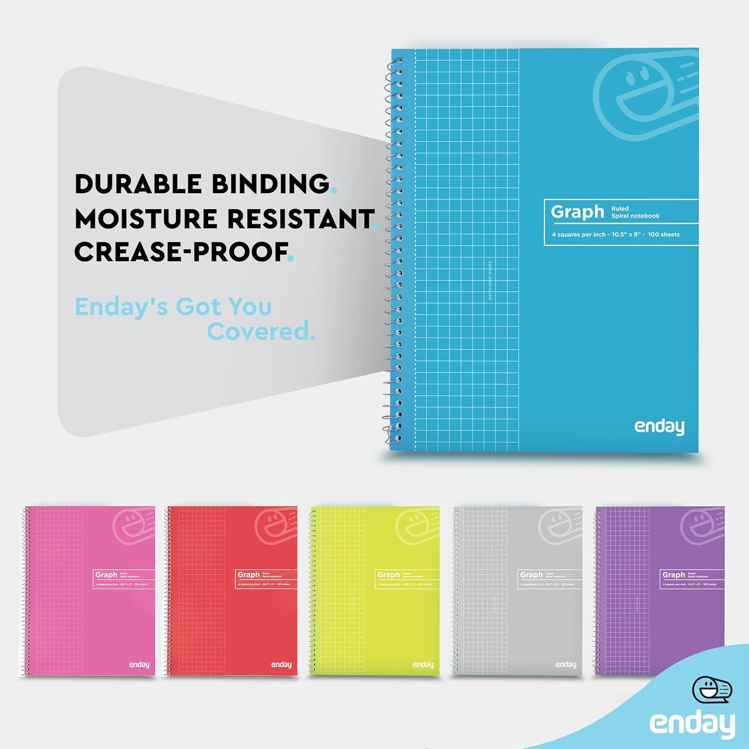 Quad Ruled Notebook Spiral with White Paper - Set Includes: Blue, Black, Yellow, & Green Covers (12 Pack)