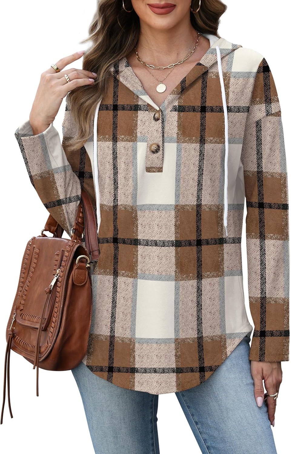 Womens Tops V Neck Button Sweatshirt for Women Pullover Long Sleeve Shirts Fall Outfits 2025 Loose Fit S-3XL