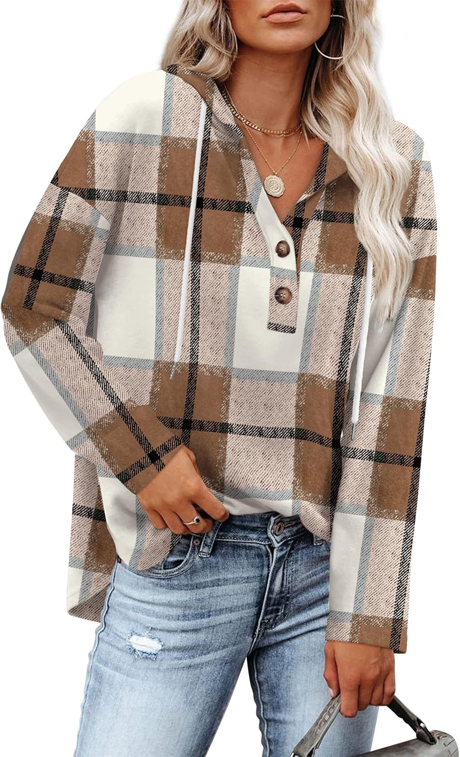 Womens Tops V Neck Button Sweatshirt for Women Pullover Long Sleeve Shirts Fall Outfits 2025 Loose Fit S-3XL