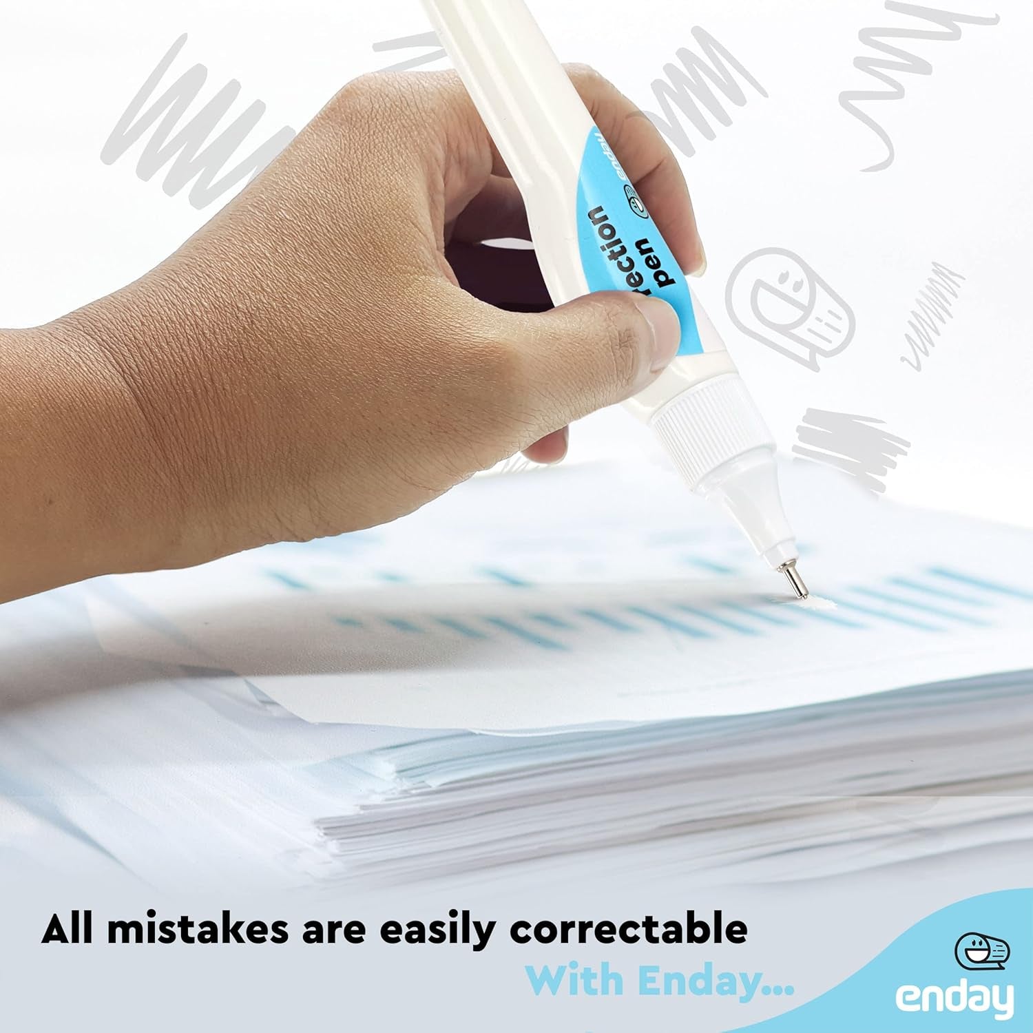 Correction Pen (4 Pack) White Out Pen - 0.2 Fl Oz (7 Ml) Metal Tip Whiteout Pen, White Out Pens by Enday
