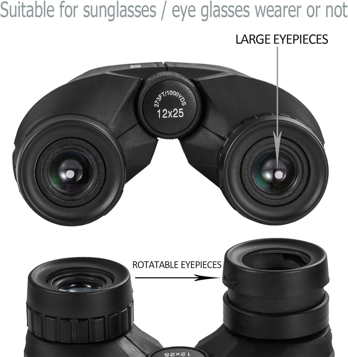 12X25 Compact Binoculars for Adults and Kids, Large Eyepiece Waterproof Binocular with Low Light Vision,High Powered Easy Focus Binoculars for Bird Watching,Outdoor Hunting,Travel,Sightseeing