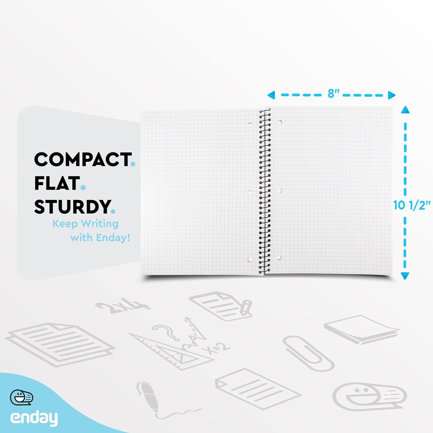 Quad Ruled Notebook Spiral with White Paper - Set Includes: Blue, Black, Yellow, & Green Covers (12 Pack)