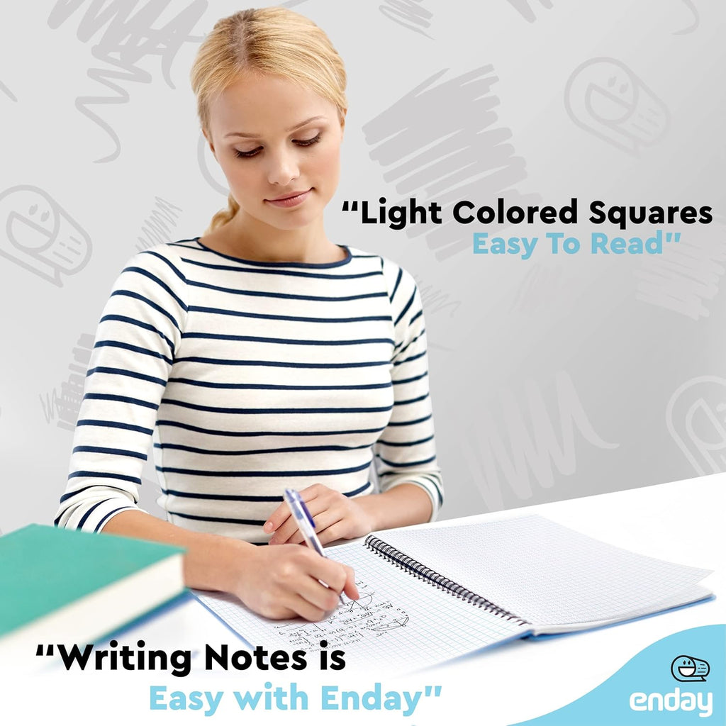 Quad Ruled Notebook Spiral with White Paper - Set Includes: Blue, Black, Yellow, & Green Covers (12 Pack)