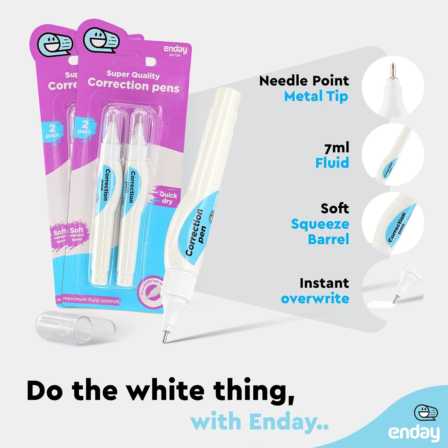 Correction Pen (4 Pack) White Out Pen - 0.2 Fl Oz (7 Ml) Metal Tip Whiteout Pen, White Out Pens by Enday