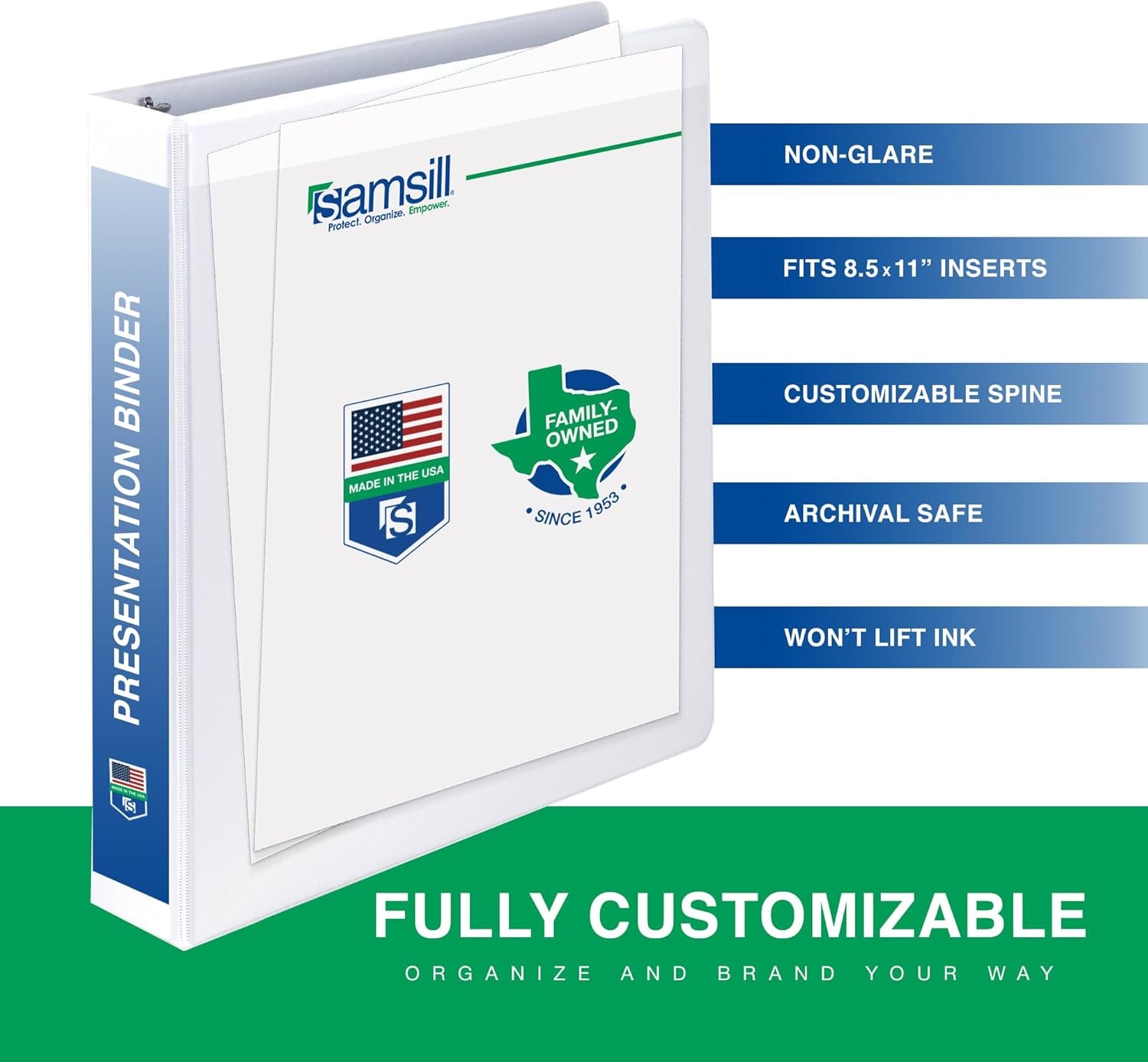 3 Inch 3 Ring Binders, Made in USA, Economy round Ring, Clear View Cover, 550 Sheet Capacity - for School, Home, Office - White, 4 Pack